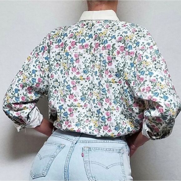 𝅺VINTAGE 90s Falls Creek Button Up Floral Denim Top - Picture 5 of 15